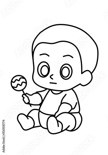 very cute baby illustration image, a sketch image for children to practice coloring