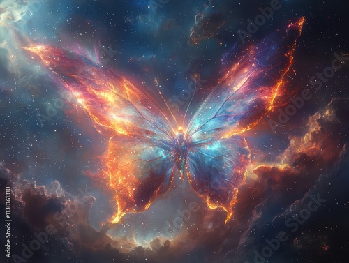 Cosmic event glowing butterflylike alien creature in a nebula digital art space enigmatic beauty photo