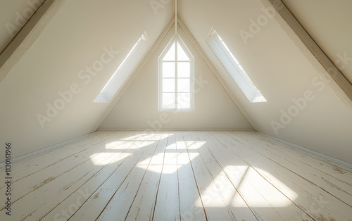 Bright and airy attic space with skylights inviting natural light for creative use photo