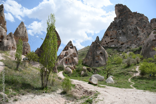 Photography Ancient Cave Dwellings Carved into Fairy Chimneys, Cappadocia, Turkey