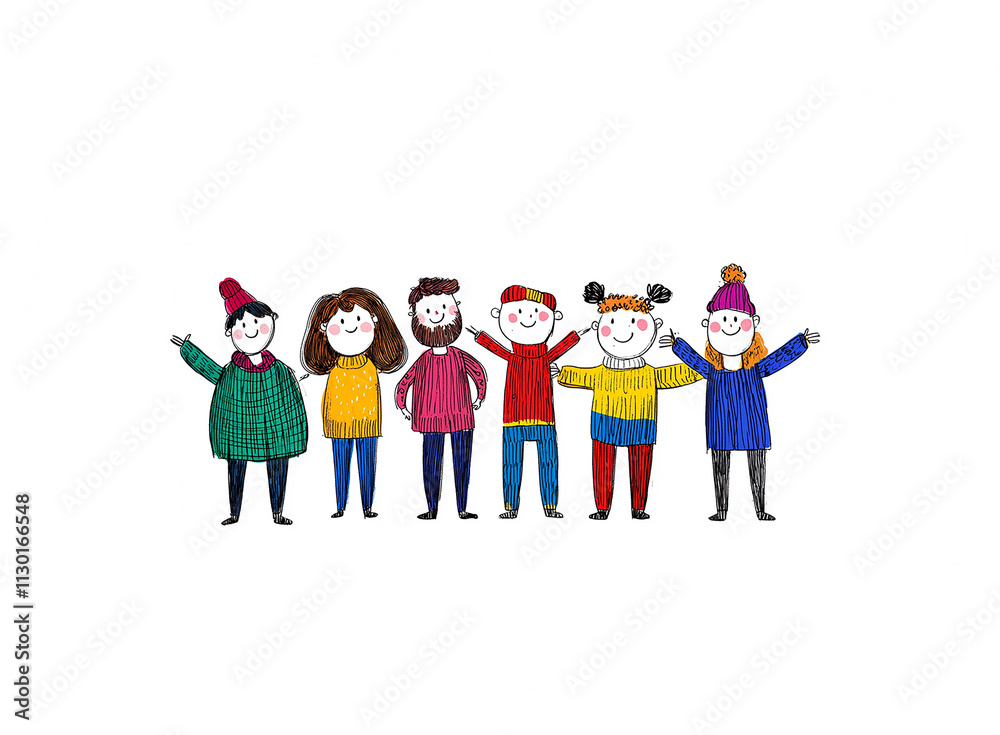 Fototapeta premium Happy cartoon group of people, teamwork and community theme
