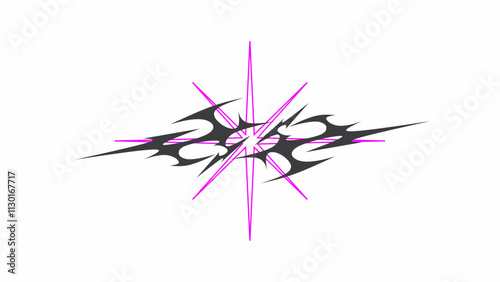Tribal Cyber Gothic Vector Design in Black and Pink with Symmetrical Starburst Pattern