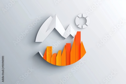 A modern logo featuring stylized mountains, a sun, and vibrant orange bars, symbolizing growth and outdoor adventure. photo