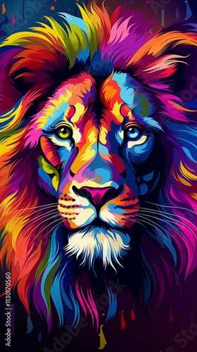 Abstract colored lion head background, wallpaper for mobile, 9:16 ratio. Generative ai.