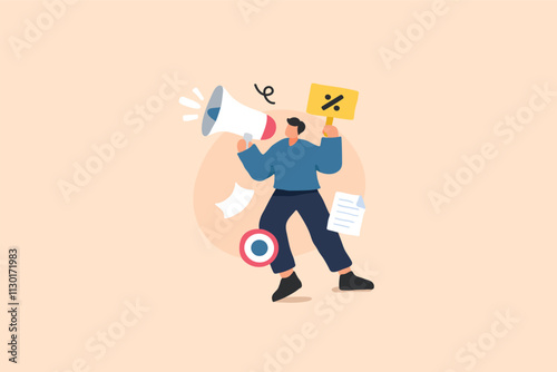 Marketing and Advocacy Illustration. A Character Holding a Megaphone and Protest Sign Representing Activism and Social Engagement.