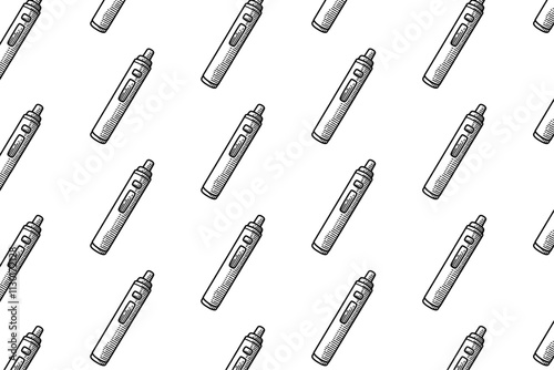 electronic cigarette smoke doodle seamless pattern on white background for decor, merchandise. atomizer vape engraving vector isolated pattern background. seamless pattern of vaping device background 