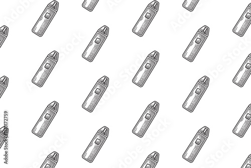 vaping device doodle seamless pattern on white background for decor, merchandise. atomizer vape engraving vector isolated pattern background. seamless pattern of electronic cigarette smoke background 