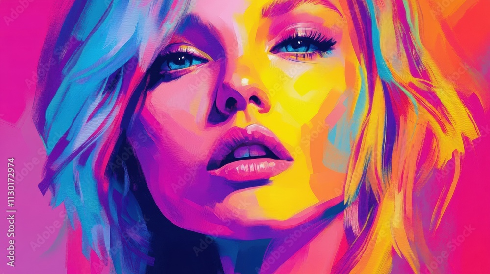 Fototapeta premium Pop art portrait of a celebrity with bold outlines and bright neon tones