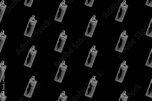 vaporizer device with beam shape doodle seamless pattern on black background for decor, merchandise. atomizer vape engraving pattern background. seamless pattern of electronic cigarette background 