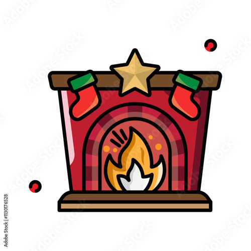 Christmas Fireplace Illustration Cozy Festive Holiday Season Fireplace with Stockings and Star