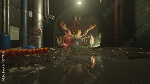 Monster crab in underground dead ends. Subway adventure.