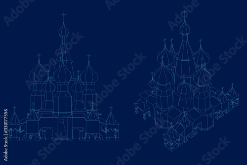 Blue Outline Church vector illustration