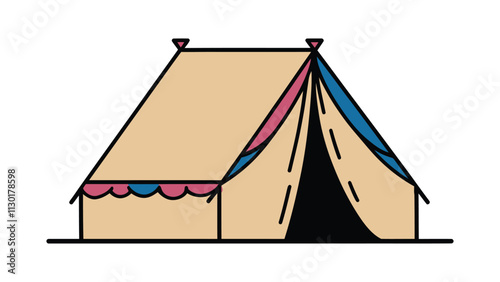 A flat vector illustration of camping travel tent cartoon drawing isolated on background