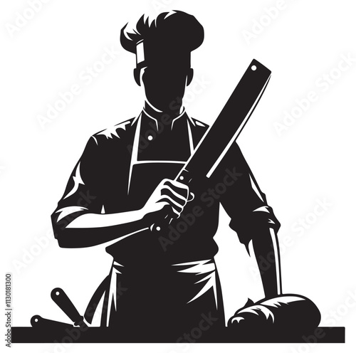 butcher pose Silhouette vector illustration