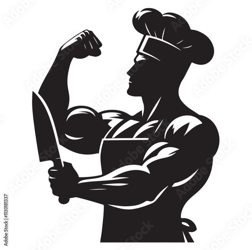 butcher pose Silhouette vector illustration