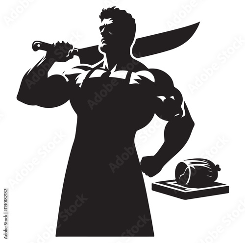 butcher pose Silhouette vector illustration
