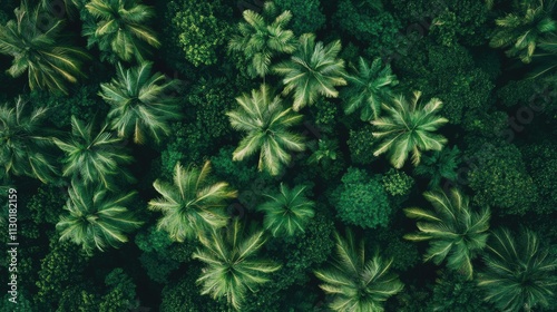 Lush tropical forest canopy viewed from above showcasing diverse green foliage and vibrant plant life in a serene natural environment