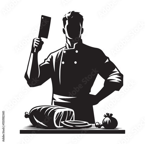 butcher pose Silhouette vector illustration