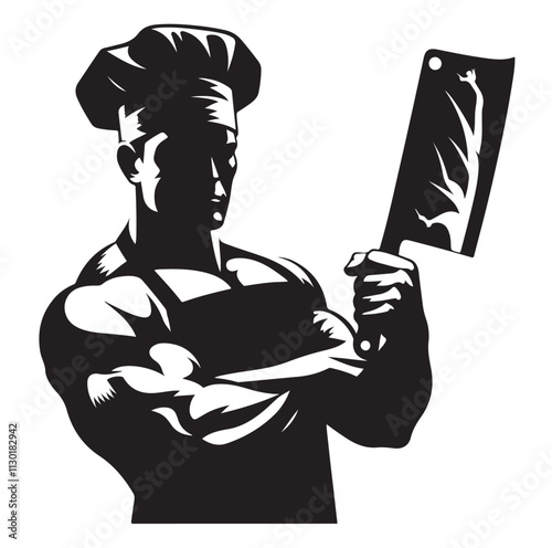 butcher pose Silhouette vector illustration