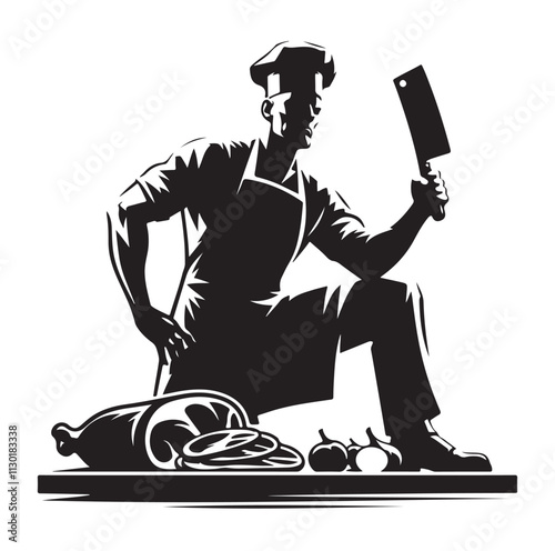 butcher pose Silhouette vector illustration