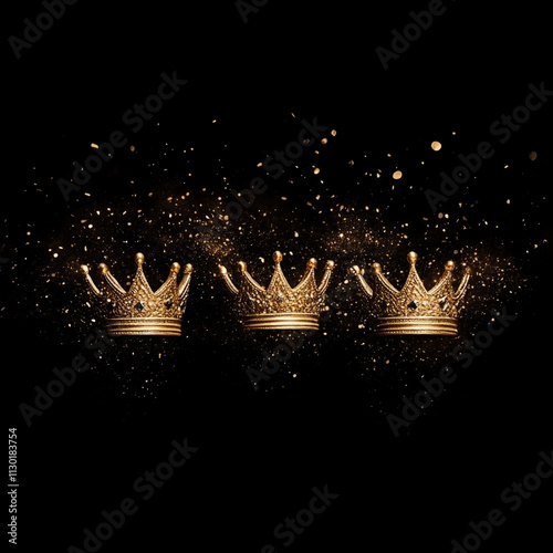 Vector 3d Realistic Golden Sparkling Shiny Crown Icon Closeup Isolated. Yellow Metallic Crown Design Template. Gold Royal King Crown. Symbol of Imperial Power. Luxury, Wealth and Power. Front View