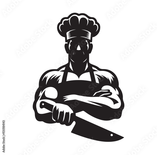 butcher pose Silhouette vector illustration