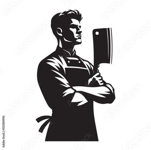 butcher pose Silhouette vector illustration