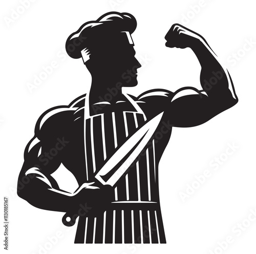 butcher pose Silhouette vector illustration