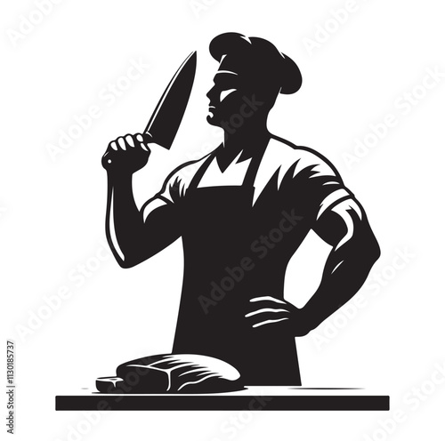 butcher pose Silhouette vector illustration