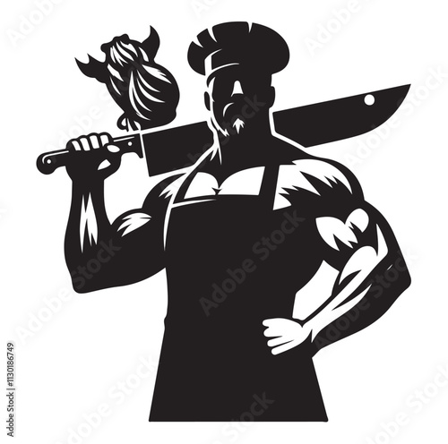 butcher pose Silhouette vector illustration