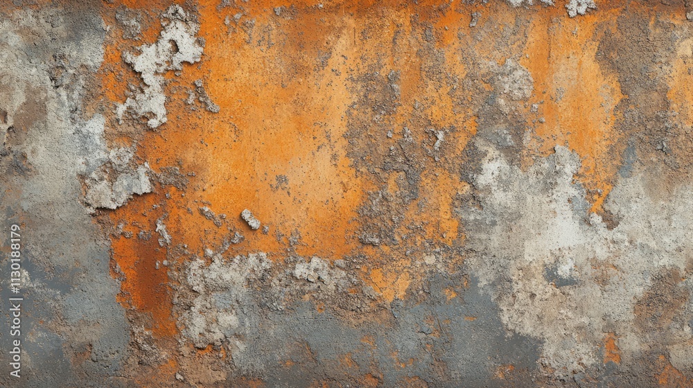 Fototapeta premium Rough textured wall background with orange and gray cement pattern for industrial or abstract design projects