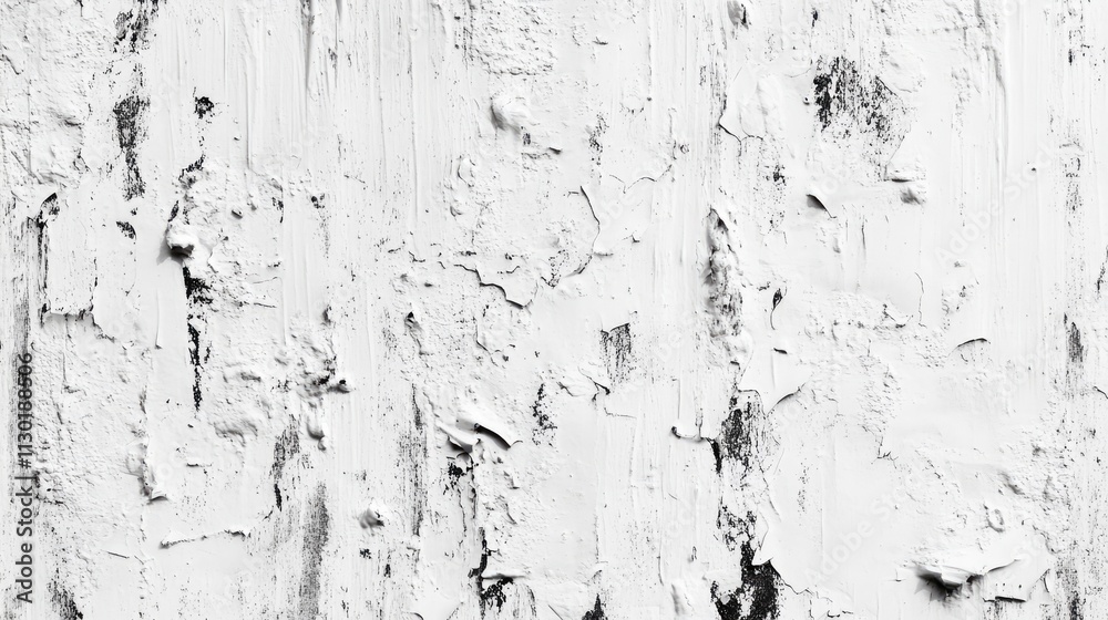 Fototapeta premium Textured vintage background of distressed peeling white paint on weathered wall surface