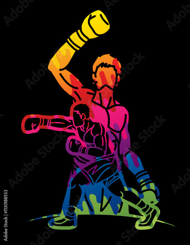 Colorful Graffiti Boxing Sport Boxer Fighting Mix Action Cartoon Graphic Vector