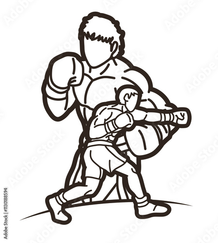 Outline Boxing Sport Boxer Fighting Mix Action Cartoon Graphic  Vector