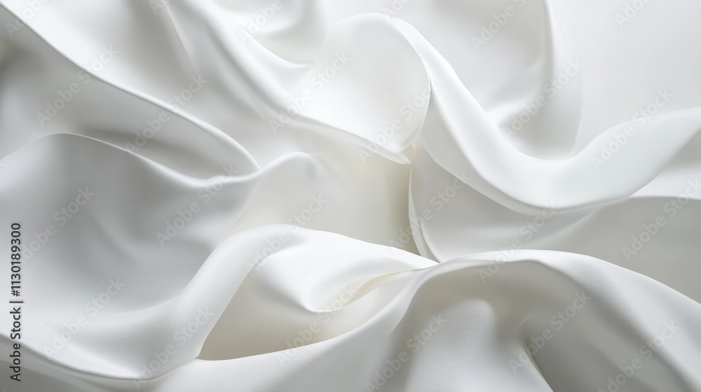 Obraz premium Elegant White Satin Fabric with Soft Wavy Folds and Creases for Background Textures and Textile Design Concepts