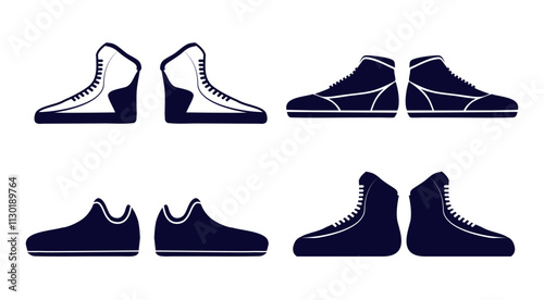 Boxing Shoes vector clip art Collection, Boxing Shoes Sport Isolated Equipment, Boxer  Drawing Abstract Boxing Shoes Outline Icon symbol Vector Outline, Gloves Shoes Clip Art Silhouette Set