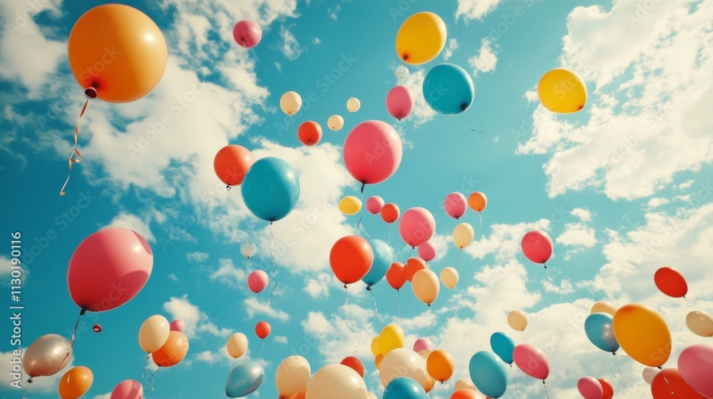 Fototapeta premium Colorful balloons floating in the bright blue sky