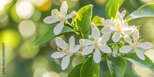 Delicate white key lime blossoms and vibrant leaves create a stunning display, showcasing the beauty of white key lime in nature s design. The white key lime blooms exude a fresh essence.
