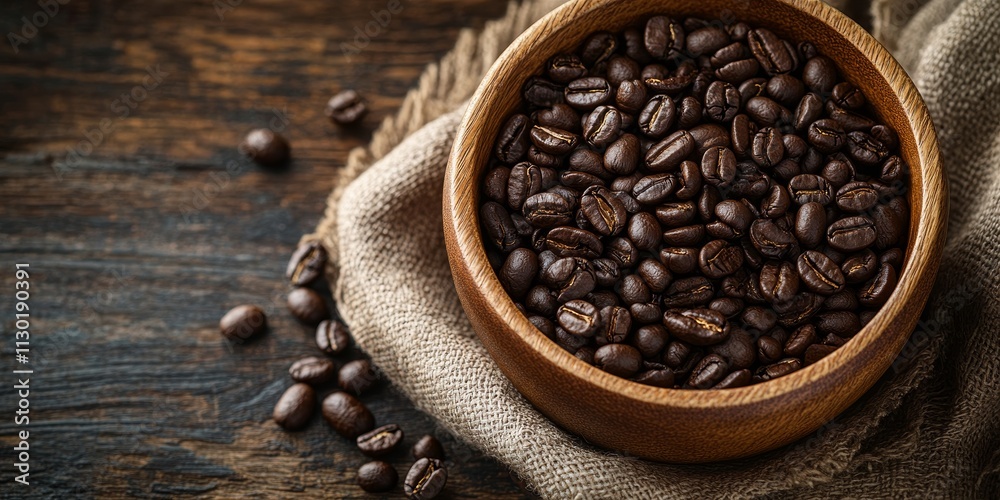 Fototapeta premium Aromatic fragrance of freshly roasted coffee grains fills the air, evoking the rich and invigorating essence of coffee grains that tantalizes the senses and awakens passion for coffee.