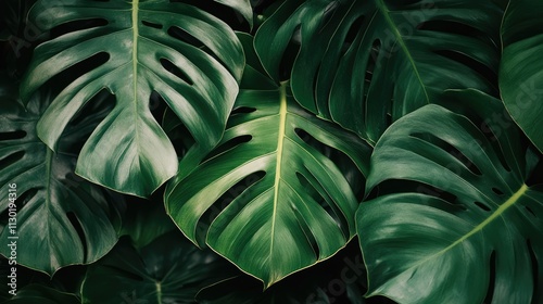 Close up of vibrant green palm leaves creating a lush textured background ideal for tropical nature and botanical themes photo