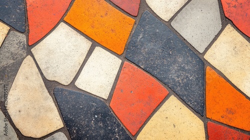 Colorful paving stone background designed for road or pathway surfaces, featuring irregular shapes and a vibrant mix of hues. photo