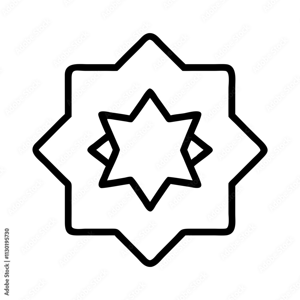 Obraz premium islamic star motif icon, eid al fitr line art, eid icon - simple black line art icon of islamic star motif, symbolizing Eid Al Fitr celebrations eid vector art 