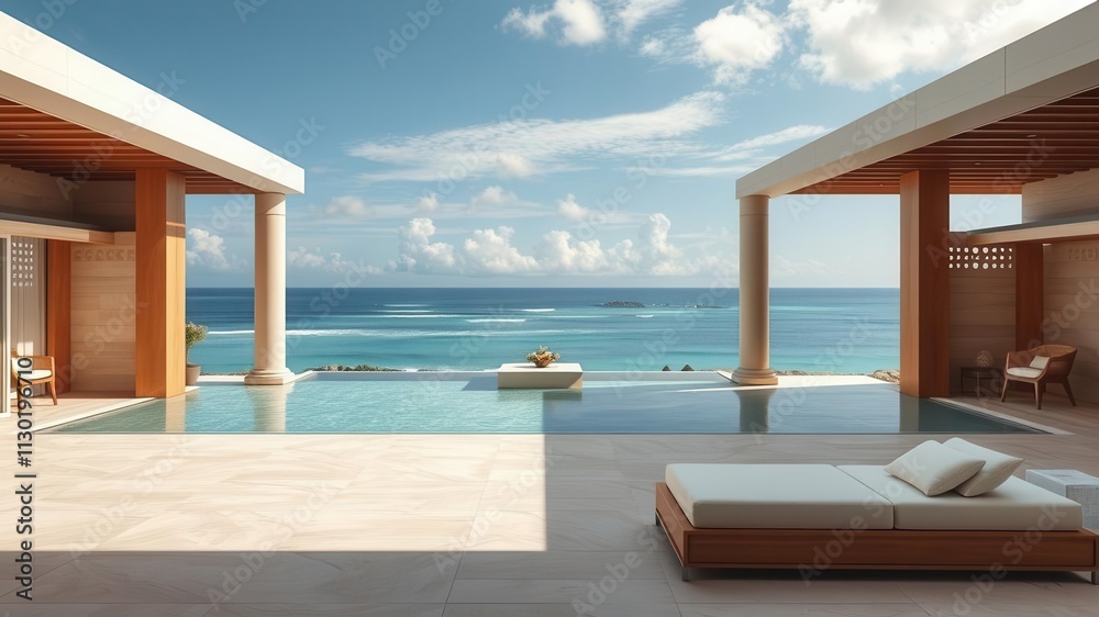 Fototapeta premium A luxurious oceanfront property with stunning ocean views, ideal for an exclusive retreat or vacation spot, exclusive, tropical
