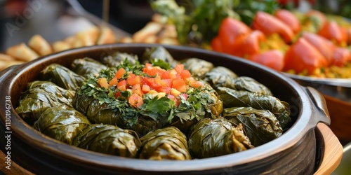 Savor the traditional delicious flavors of Turkish foods, featuring stuffed leaves, commonly known as yaprak sarmasi, which highlight the rich culinary heritage of Turkish cuisine. photo