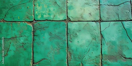 Textured cement background featuring green concrete sidewalk stones, showcasing a unique blend of texture and color in the cement design, perfect for various creative projects. photo