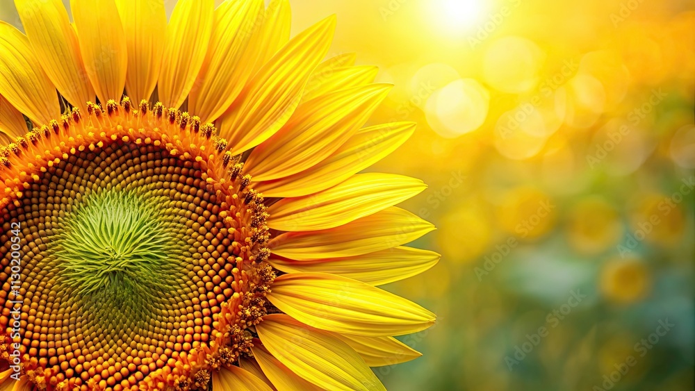 Obraz premium Macro sunflower in nature, with a golden section background, sunflower, macro, nature, golden section, flower, vibrant, yellow