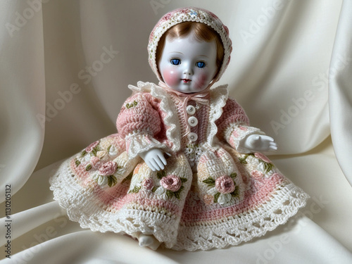 Beautifully decorated porcelain dolls With a sweet colored crochet set photo