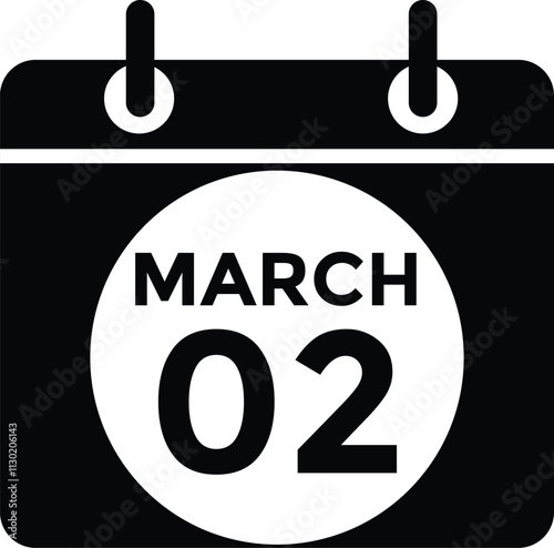 March 2 on calendar icon vector. Calendar vector icon. Deadline. Date. 
