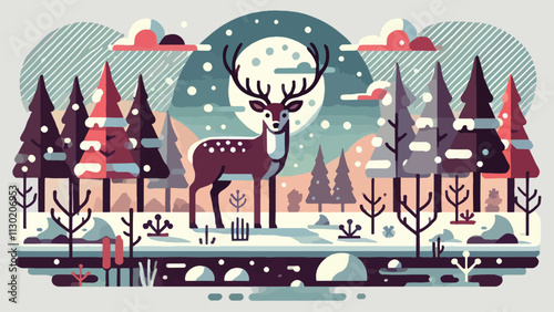 Scenes of deer in wintery forests, adapted to survive the cold season