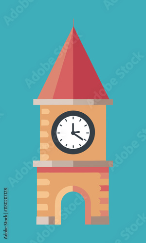 A flat vector illustration of clock tower architecture drawing for web design and app icons